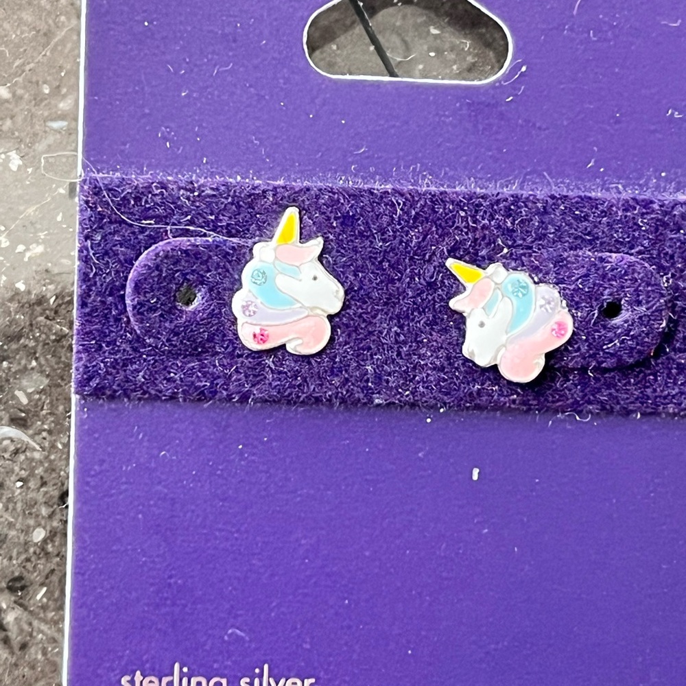 Girl’s New Sterling Silver Backs Pastel Unicorn Stud Earrings Kids
